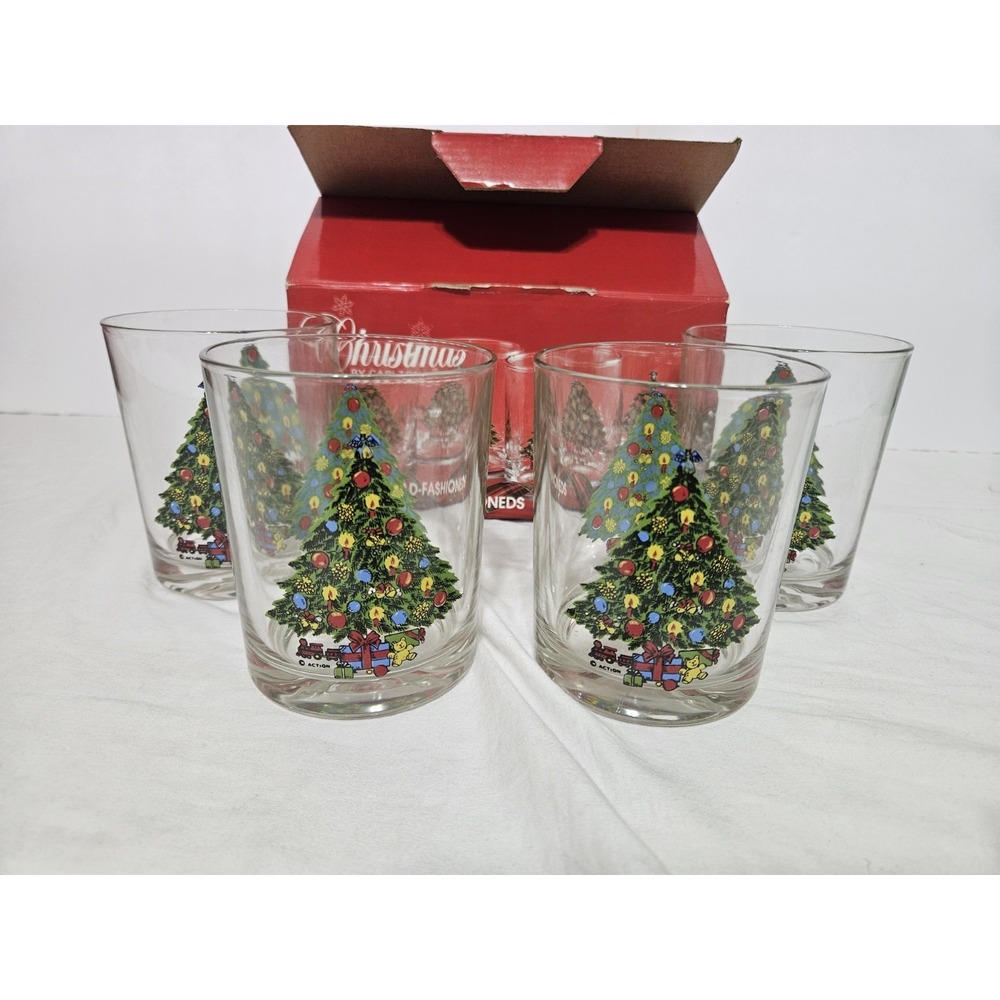 Vintage Carlton Christmas Tree Double Old-Fashioned Rock Glass